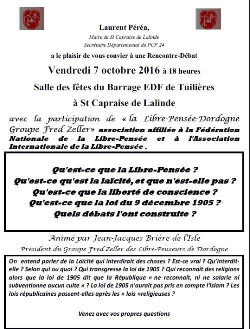 Le groupe Fred Zeller invité par le maire de St Capraise de Lalinde à présenter la Libre Pensée