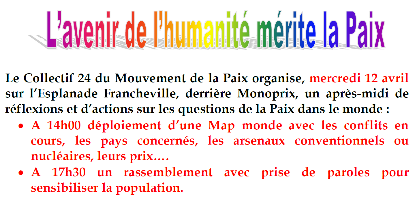 Communiqué du collectif 24 du mouvement de la Paix